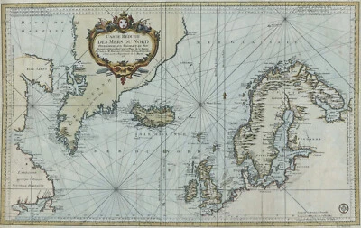 Antique Map "Carte Reduite Des Mers Du Nord" (North Europe) J.N. Bellin, 1751 - Image 1 of 4