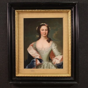 Gentlewoman portrait antique artwork oil on canvas lady painting 19th century - Picture 1 of 12