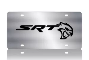 Chrome Dodge SRT Emblem Premium Steel License Plate 3D Raised Hellcat Black Logo - Picture 1 of 1