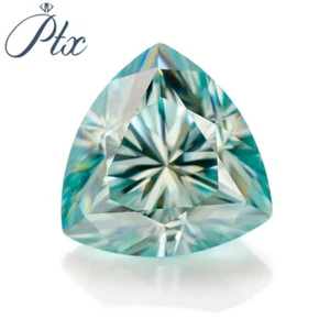 Loose Moissanite Diamond Trillion Brilliant Cut Aqua Blue with GRA Certificate - Picture 1 of 28