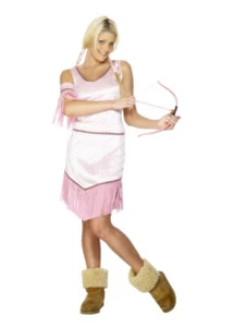 Ladies Pink Velour Indian Pocahontas Squaw Fancy Dress Wild West Costume UK 8-10 - Picture 1 of 2