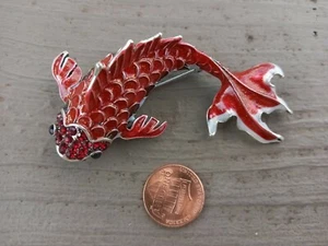 Red Crystal Design Rhinestone Koi Fish /Carp Pendant Betsey Johnson Pin /Brooch - Picture 1 of 12