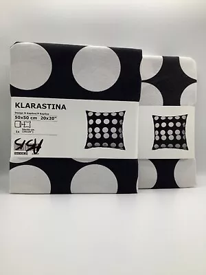 Lot of 2 - Ikea KLARASTINA Pillow Cushion Cover 20" x 20" Black/White Polka Dot - Image 1 of 4