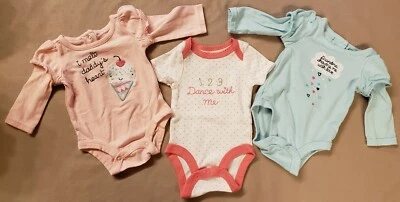 3 pk Koala Kids Baby Girls NB One Pieces Pink White Blue long & Short Sleeve - Image 1 of 4