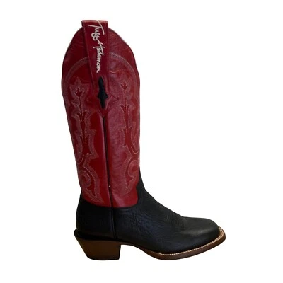 Botas occidentales artesanales Resistol Ranch de cuero rojas y negras Tuff Hedeman talla 7B Foto 1 de 4