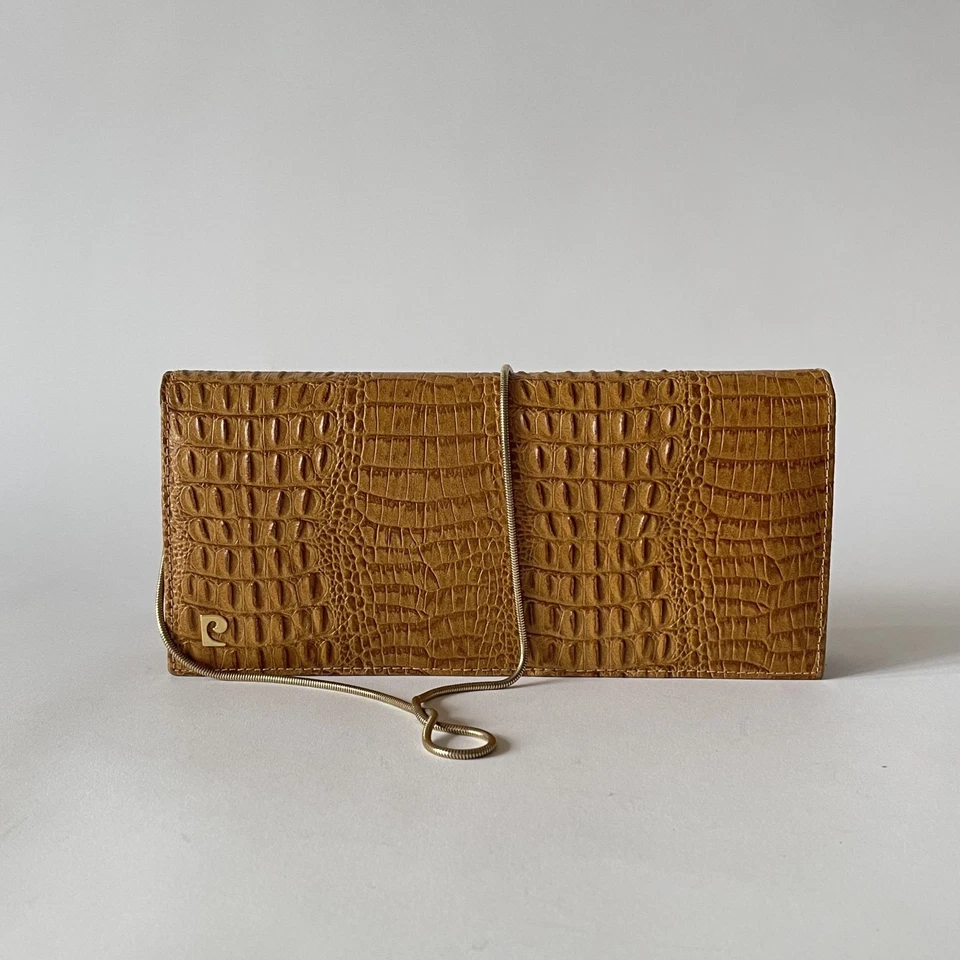Сумка-клатч Pierre Cardin из крокодиловой тисненой кожи с цепочкой — желтовато-коричневая винтажная - Изображение 1 из 4