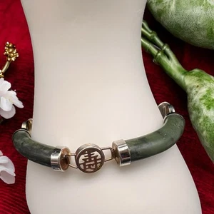 Vintage Chinese Jade Sectional Link Bracelet Safety Chain 7in. As Is - Picture 1 of 14