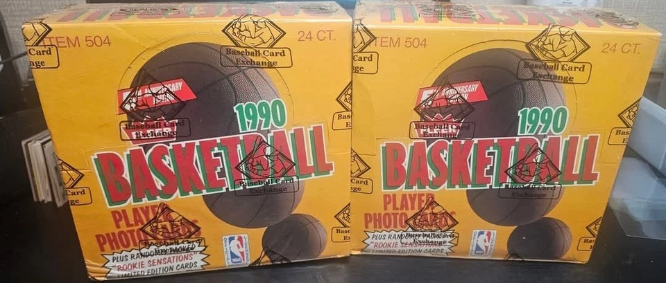 Cajas jumbo de baloncesto Fleer 1990 selladas BBCE Foto 1 de 2