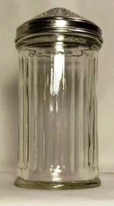 Pulver Zuckerstreuer Glas Chrom Deckel 1,5 Tassen 6" hoch H.L. Chicago Rippglas - Bild 1 von 5