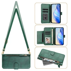 Crossbody Zipper Leather 7 Cards Wallet Case Flip Stand Cover For Various Phone - Picture 1 of 26