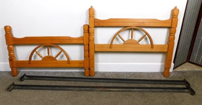 Solid Maple VTG Wagon Wheel Bed Rustic Twin Size Cowboy Headboard Foot 1/2 Bunk - Image 1 of 4
