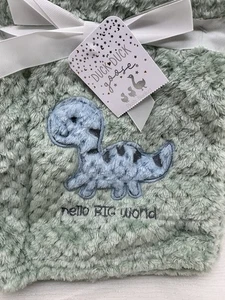 Duck Goose HELLO BIG WORLD Baby Blanket Blue Dinosaur Dino Waffle Fleece 30x40 - Picture 1 of 14