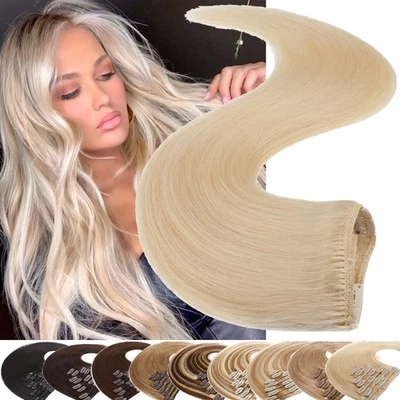 120G Clip In 100% Remy Echthaar Extensions Haarverlangerung Glatt 8 Tressen Dick - Bild 1 von 4