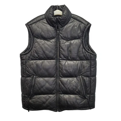 AX Armani Exchange Mens Medium Black Genuine Leather Zip Up Puffer Vest - Image 1 of 4