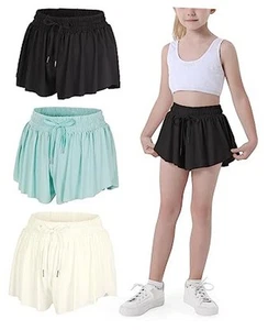 Girls Flowy Shorts, 2 in 1 Preppy Butterfly Shorts with Spandex Liner for - Picture 1 of 6