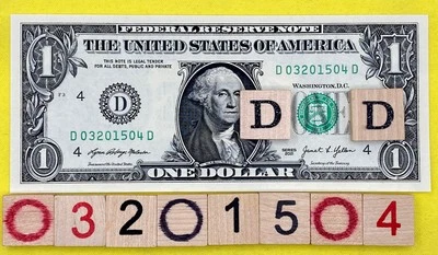 UNC March 2015 4 Birthday Date Note Fancy Serial Number $1 Dollar Bill CRISP FW - Image 1 of 4