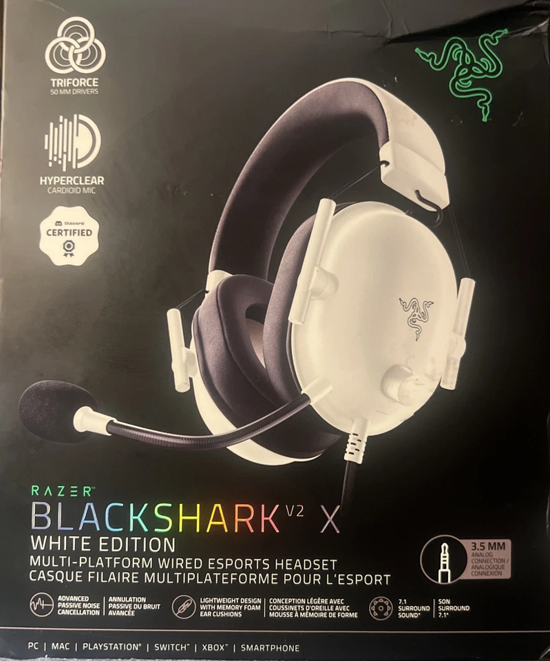 Razer BlackShark V2 X Wired USB Gaming Headset with 7.1 Surround Sound -White
