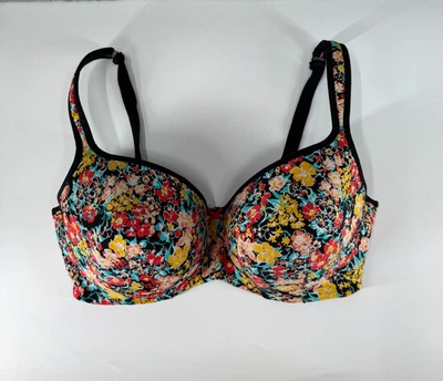 Sujetador Cacique Talla 40F Balconette Suave Negro Amarillo Estampado Floral Forrado con Aros Foto 1 de 4