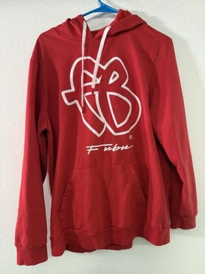 Vintage Fubu Hoodie Mens L Red Sweater FB Spellout 90s Y2K Streetwear Hip-Hop - Image 1 of 4
