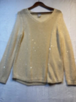 Suéter Chico’s Para Mujer Grande 2 Lentejuelas Amarillas Cuello en V Manga Larga Elegante Pullover Foto 1 de 4