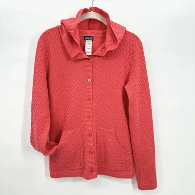 Женский маленький вязаный свитер кашемировая толстовка с капюшоном кардиган на пуговицах коралловый Patagonia - Изображение 1 из 4