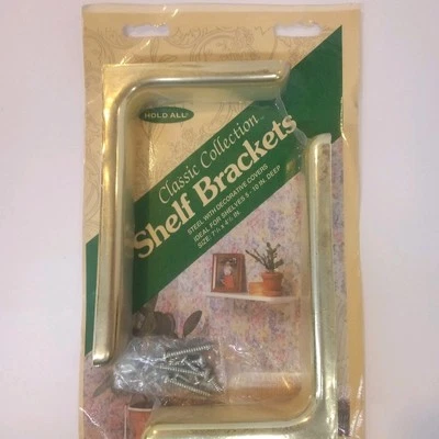 SHELF BRACKETS Vintage AMERTAC 2-PACK STEEL WITH DECORATIVE BRASS LOOK COVERS - Image 1 of 4