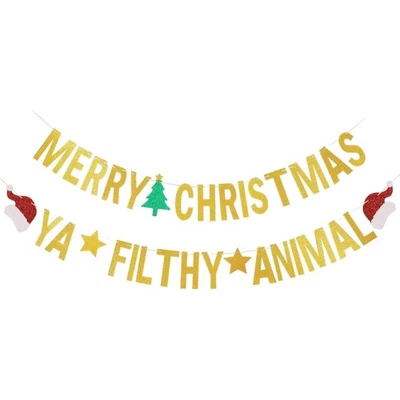 Bandera dorada Feliz Navidad Ya animal sucio, animal sucio fiesta de Navidad B... Foto 1 de 4