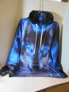 NAIN hoodie polyester blend size XL blue wolf face - Picture 1 of 6