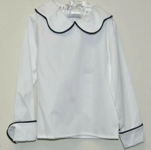 $175 NEW Oscar de la Renta Girls Top Blouse Navy White Cotton Collared 6 Y  - Picture 1 of 9
