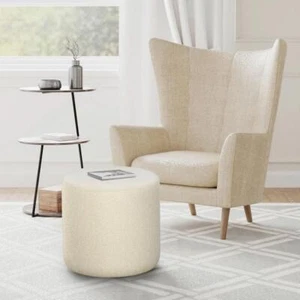 Lifestyle Solutions Ottoman19"x19"x16.7" Portable Upholstered Wood Frame Snow - Picture 1 of 5