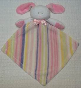 Blankets & Beyond Bunny Rabbit Baby Security Blanket Pink White Stripe - Picture 1 of 2