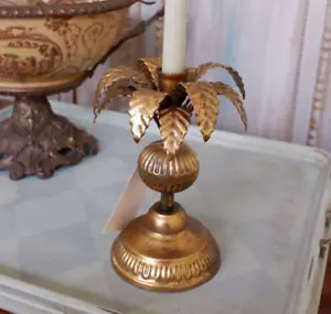New Vintage French Shabby Chic GOLD Metal PALM TREE Candlestick Candle Holder - Picture 1 of 9