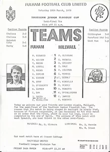 1978 Southern Junior Floodlit Cup Semi Final - FULHAM v. MILLWALL (single sheet) - Picture 1 of 1