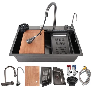 Nano Kitchen Sink Waterfall Workstation Sink Drop In Single Bowl Stainless Steel - Picture 1 of 10