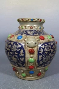 Hermosa maceta china famille rosa porcelana chapada en plata - Imagen 1 de 11