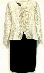 VTG Ursula of Switzerland Formal Dress Sequins Beads Lace Black Ivory Petite 6 - Picture 1 of 11