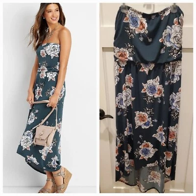 Maxi Vestido Maurices Verde Azulado Oscuro Floral Sin Mangas Para Mujer 14 XL Boda Baby Shower Foto 1 de 4