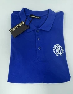 Roberto Cavalli Polo Shirt Size XL Royal Blue Bluette Embroidered 100% Cotton - Picture 1 of 8