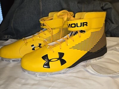 2018 UA 4D Hightop Steelers Gold/Blck/Silver Football Cleats Size 16 3022445-700 - Image 1 of 4