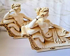 2 estatuas clásicas griegas vintage de dama Paulina antiguas con acabado dorado - Imagen 1 de 23