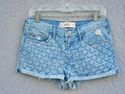 Pantalones Cortos HOLLISTER Talla 7 Tréboles Estrás Caliente Botín Punto Diamante Denim Foto 1 de 2