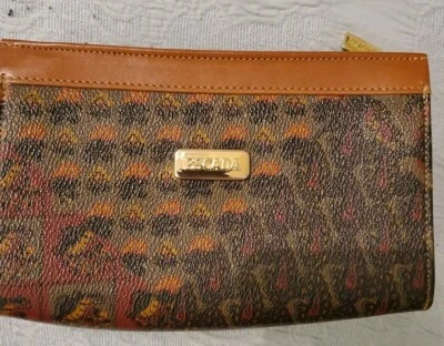 Bolso de Maquillaje Cosmético Escada Vintage Borde de Cuero Equipaje de Viaje Accesorio  Foto 1 de 4