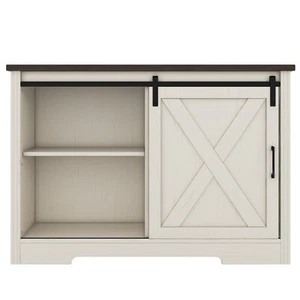 Bar Chest,Storage Cabinet W/ Silent Sliding Door and 3 Drawers,Barn Door Design - Picture 1 of 24