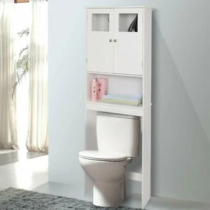 Wooden Over Toilet Bathroom Storage Cabinet Organizer Rack w/Adjustable Shelf - Picture 1 of 10