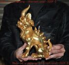 China ancient bronze gilt fengshui Exorcism animal foo dog Unicorn Kylin statue