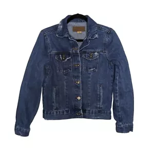Port Authority embroidered silver distressed Rock & Roll Women denim Jacket S - Picture 1 of 10