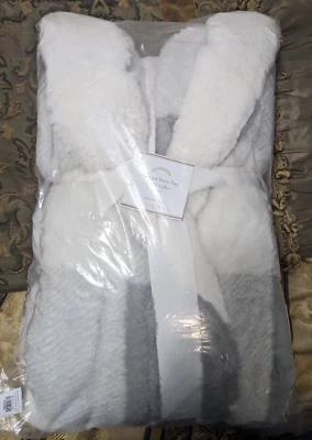 POTTERY BARN  SHERPA Faux FUR Cozy Robe Pegnoir M gray/white NWT - Image 1 of 4