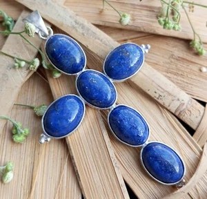 Lapislazuli Edelstein 925 Sterling Silber vergoldet 1 Stück Heilig Kreuz Anhänger Schmuck - Bild 1 von 3