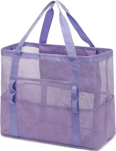 Large Mesh Beach Tote w/ Zipper Pocket for Pool Toys & Vacation - Picture 1 of 8