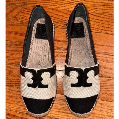 Tory Burch Veranda Alpargata Plana EE. UU. 6.5 Negro Beige Informal Zapatos Sin Cordones NUEVO Foto 1 de 4